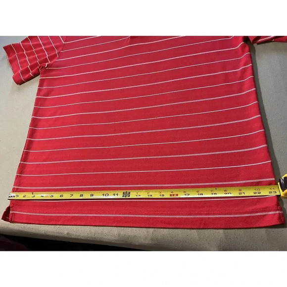 Nike Golf Polo Dri-Fit Shirt Red White Striped Mens Size Large - Picture 5 of 7